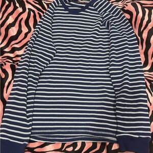 Sun + Stone Blue and White Striped Crewneck Sweater